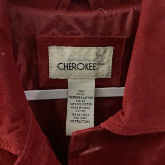 Cherokee Red Genuine Suede Leather Women Size 24 Coat Long Sleeve Button Collar - Picture 2 of 7